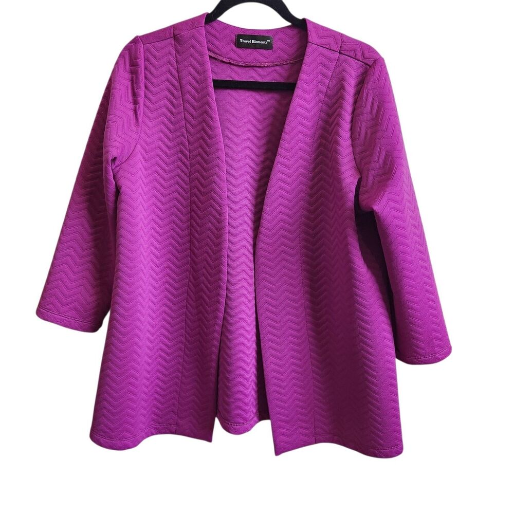 Travel Elements Quilt Knit Blazer L Wine Business Casual Travel Topper Lagenlook